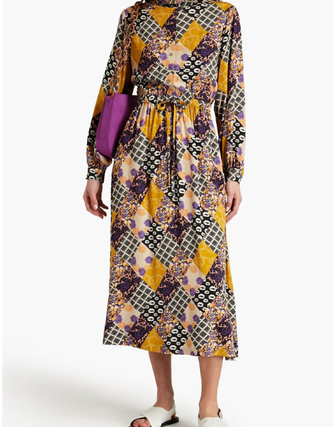 Hofmann Kopenhagen Naomie Midikleid aus bedrucktem ECOVERO-Twill mit Raffungen